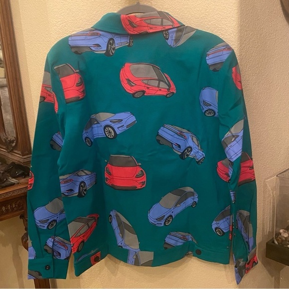 ADVISRY Multicolor Tesla Cars All Over Graphic Zipped Jacket Size Small-Unisex - Picture 4 of 8